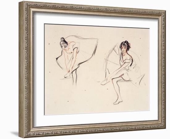 Two Ballerinas, Holding Their Ankles Wearing Ballet Skirts-Isobel Lilian Gloag-Framed Giclee Print