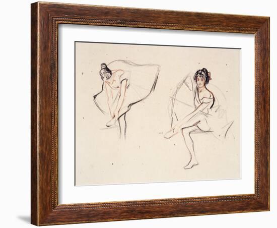 Two Ballerinas, Holding Their Ankles Wearing Ballet Skirts-Isobel Lilian Gloag-Framed Giclee Print