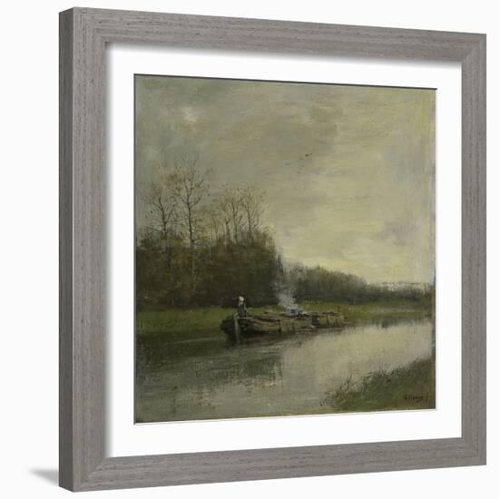 Two Barges Along the Shore of a Barge Canal-Anton Mauve-Framed Art Print