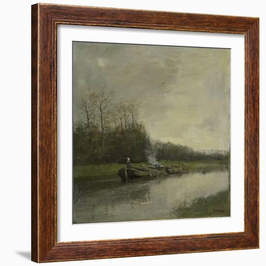 Two Barges Along the Shore of a Barge Canal-Anton Mauve-Framed Art Print