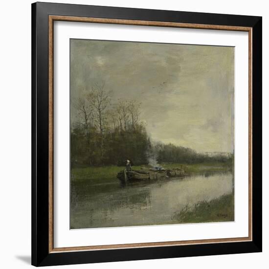 Two Barges Along the Shore of a Barge Canal-Anton Mauve-Framed Art Print