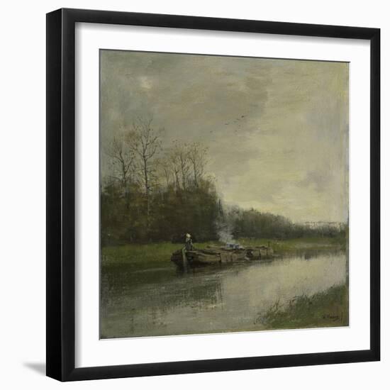 Two Barges Along the Shore of a Barge Canal-Anton Mauve-Framed Art Print