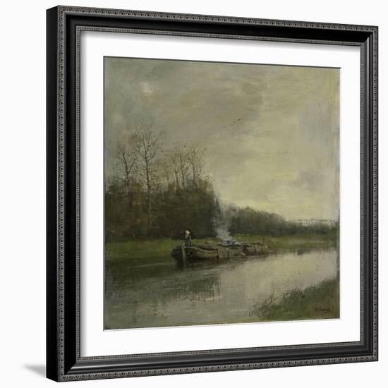 Two Barges Along the Shore of a Barge Canal-Anton Mauve-Framed Art Print