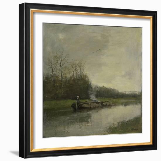 Two Barges Along the Shore of a Barge Canal-Anton Mauve-Framed Art Print