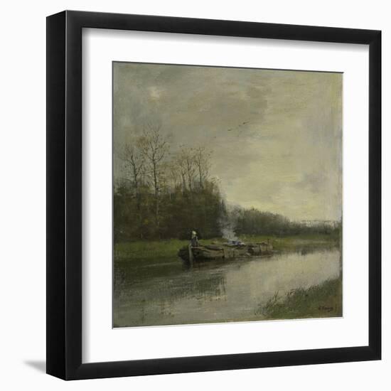 Two Barges Along the Shore of a Barge Canal-Anton Mauve-Framed Art Print