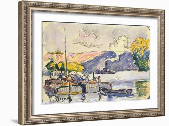 Two Barges, Boat, and Tugboat in Samois, C1900-Paul Signac-Framed Giclee Print