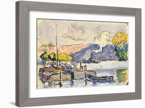 Two Barges, Boat, and Tugboat in Samois, C1900-Paul Signac-Framed Giclee Print