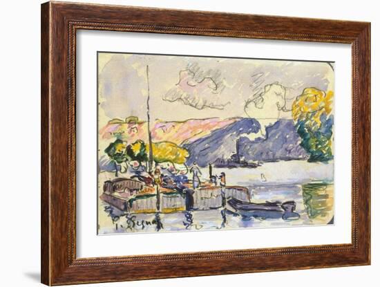 Two Barges, Boat, and Tugboat in Samois, C1900-Paul Signac-Framed Giclee Print