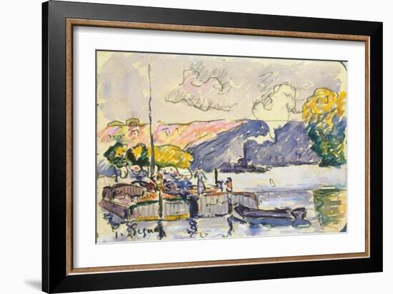 Two Barges, Boat, and Tugboat in Samois, C1900-Paul Signac-Framed Giclee Print