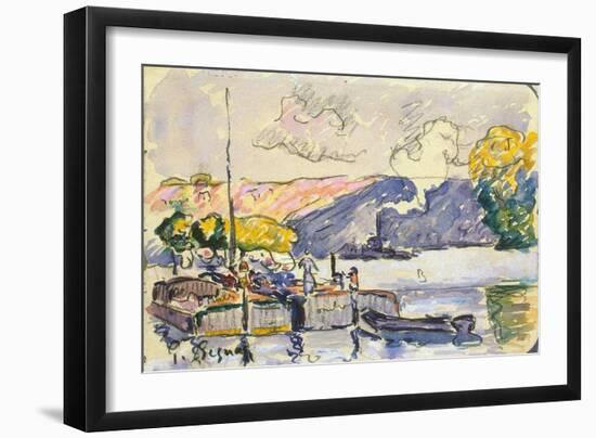 Two Barges, Boat, and Tugboat in Samois, C1900-Paul Signac-Framed Giclee Print