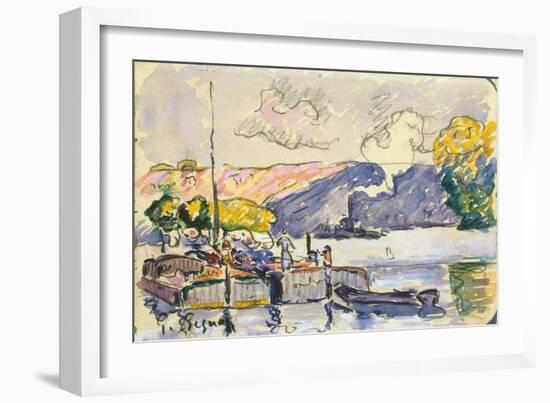 Two Barges, Boat, and Tugboat in Samois, C1900-Paul Signac-Framed Giclee Print