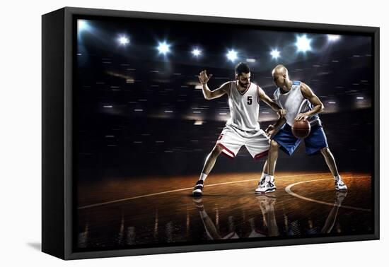 Two Basketball Players in Action in Gym Panorama View-Eugene Onischenko-Framed Premier Image Canvas