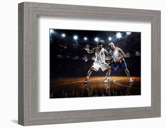 Two Basketball Players in Action in Gym Panorama View-Eugene Onischenko-Framed Photographic Print