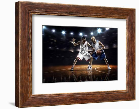 Two Basketball Players in Action in Gym Panorama View-Eugene Onischenko-Framed Photographic Print