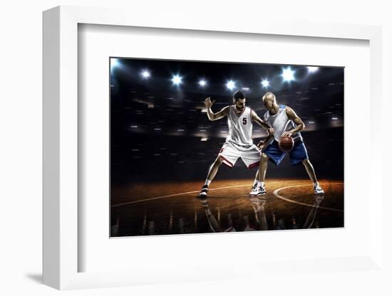 Two Basketball Players in Action in Gym Panorama View-Eugene Onischenko-Framed Photographic Print