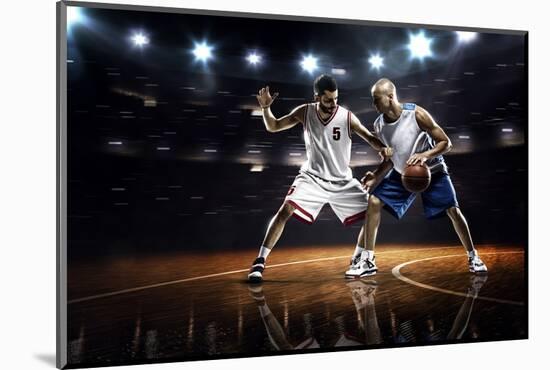 Two Basketball Players in Action in Gym Panorama View-Eugene Onischenko-Mounted Photographic Print