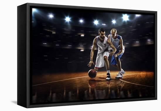 Two Basketball Players in Action in Gym Panorama View-Eugene Onischenko-Framed Premier Image Canvas