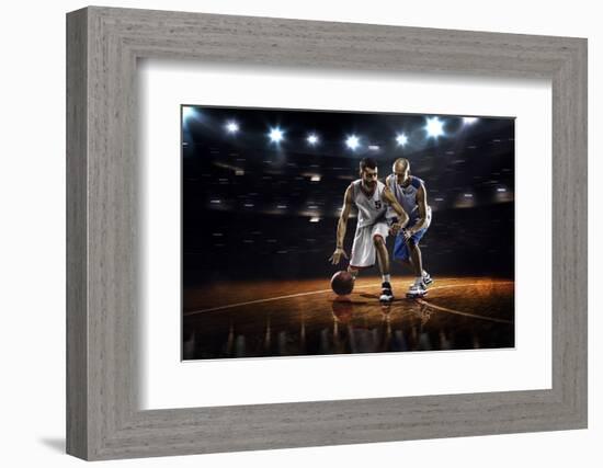 Two Basketball Players in Action in Gym Panorama View-Eugene Onischenko-Framed Photographic Print