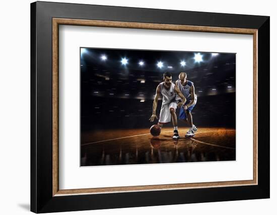 Two Basketball Players in Action in Gym Panorama View-Eugene Onischenko-Framed Photographic Print