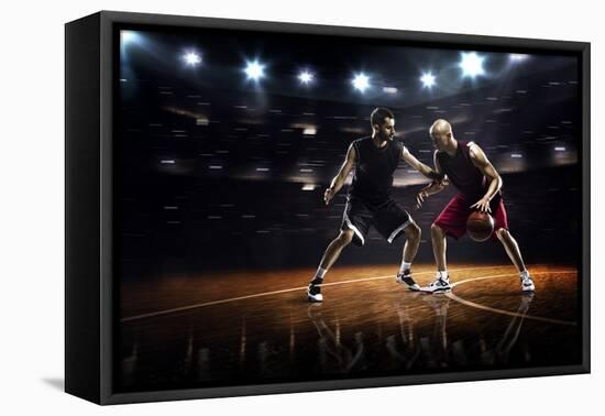 Two Basketball Players in Action in Gym Panorama View-Eugene Onischenko-Framed Premier Image Canvas