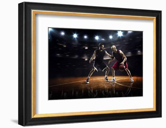 Two Basketball Players in Action in Gym Panorama View-Eugene Onischenko-Framed Photographic Print