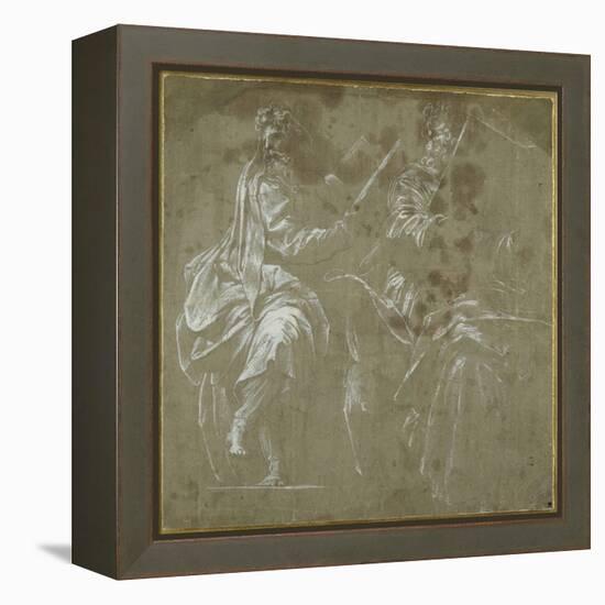 Two Bearded Prophets Seated, Holding Open Books-Polidoro da Caravaggio-Framed Premier Image Canvas