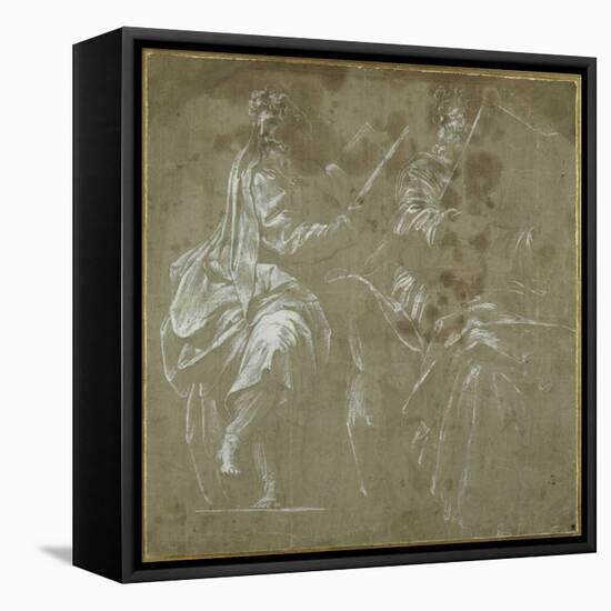 Two Bearded Prophets Seated, Holding Open Books-Polidoro da Caravaggio-Framed Premier Image Canvas