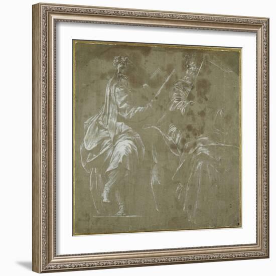 Two Bearded Prophets Seated, Holding Open Books-Polidoro da Caravaggio-Framed Giclee Print