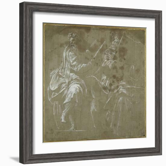 Two Bearded Prophets Seated, Holding Open Books-Polidoro da Caravaggio-Framed Giclee Print