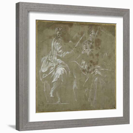 Two Bearded Prophets Seated, Holding Open Books-Polidoro da Caravaggio-Framed Giclee Print