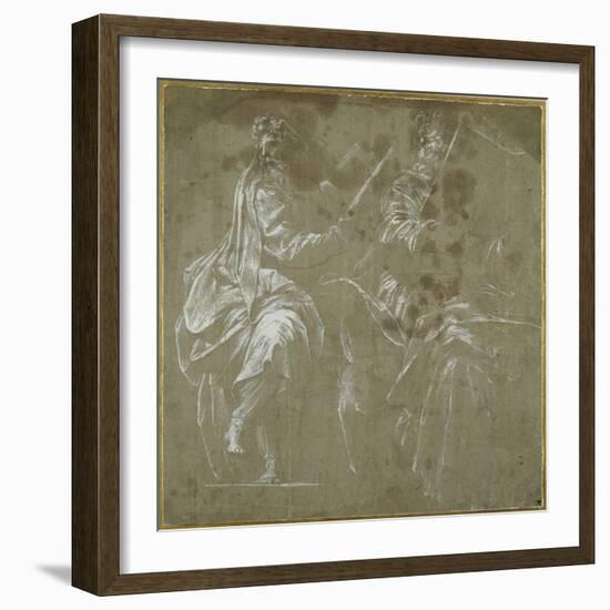 Two Bearded Prophets Seated, Holding Open Books-Polidoro da Caravaggio-Framed Giclee Print