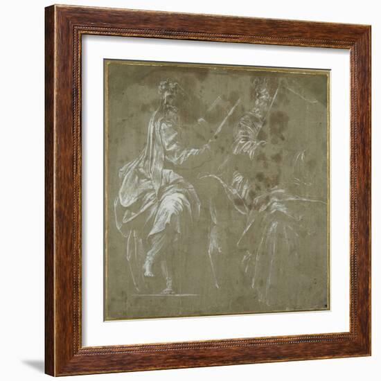 Two Bearded Prophets Seated, Holding Open Books-Polidoro da Caravaggio-Framed Giclee Print