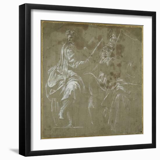 Two Bearded Prophets Seated, Holding Open Books-Polidoro da Caravaggio-Framed Giclee Print