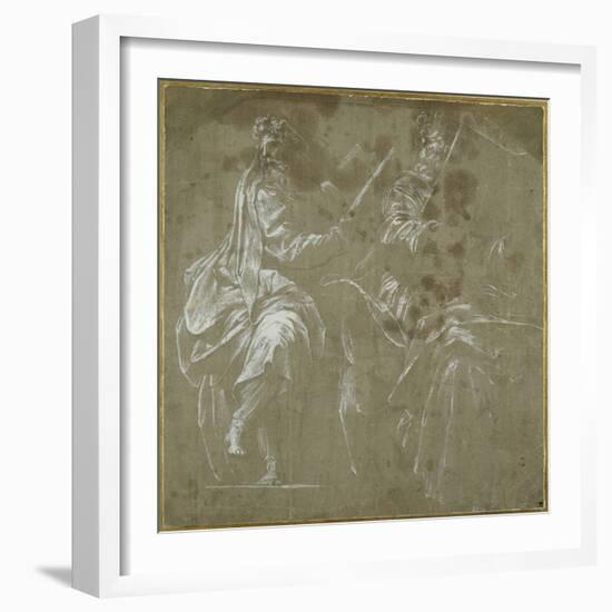 Two Bearded Prophets Seated, Holding Open Books-Polidoro da Caravaggio-Framed Giclee Print