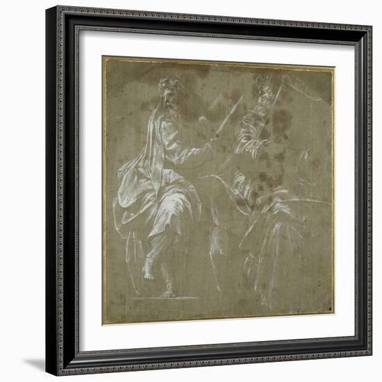 Two Bearded Prophets Seated, Holding Open Books-Polidoro da Caravaggio-Framed Giclee Print