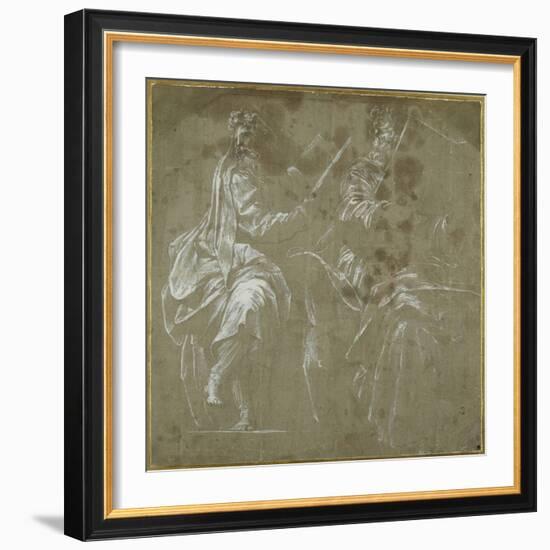 Two Bearded Prophets Seated, Holding Open Books-Polidoro da Caravaggio-Framed Giclee Print