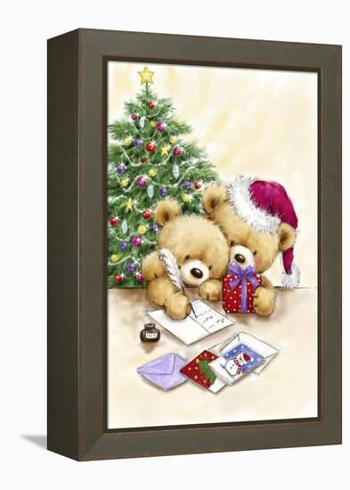 Two Bears with Christmas Cards-MAKIKO-Framed Premier Image Canvas