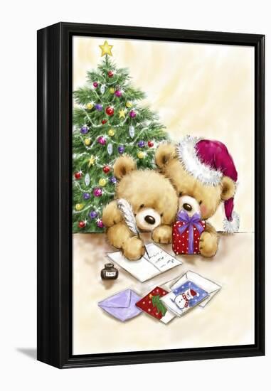 Two Bears with Christmas Cards-MAKIKO-Framed Premier Image Canvas