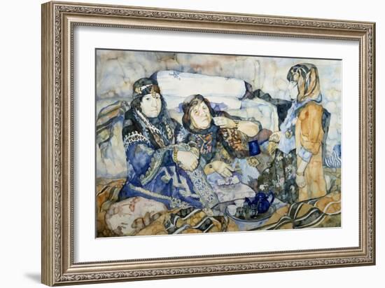 Two Bedouins Drinking Tea, Watercolor by Soubhi Abdul Naef from Countryside around Euphrates-null-Framed Giclee Print