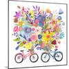Two Bicycle Floral Bouquet-Kerstin Stock-Mounted Art Print