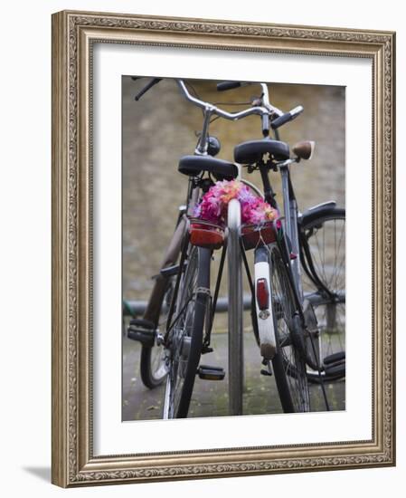 Two Bicycles with a Flower Chain, Amsterdam, Netherlands, Europe-Amanda Hall-Framed Photographic Print