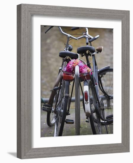 Two Bicycles with a Flower Chain, Amsterdam, Netherlands, Europe-Amanda Hall-Framed Photographic Print