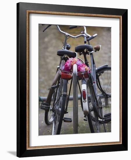 Two Bicycles with a Flower Chain, Amsterdam, Netherlands, Europe-Amanda Hall-Framed Photographic Print