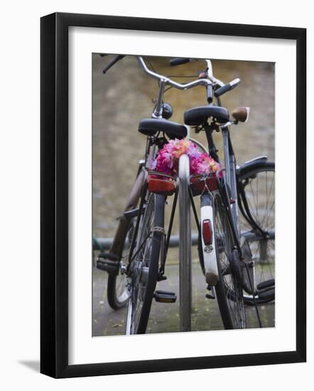 Two Bicycles with a Flower Chain, Amsterdam, Netherlands, Europe-Amanda Hall-Framed Photographic Print