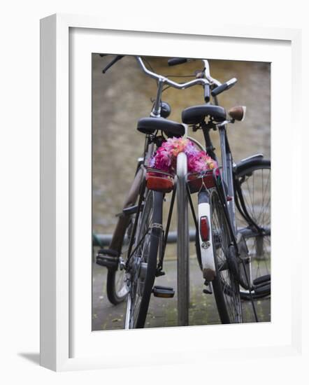 Two Bicycles with a Flower Chain, Amsterdam, Netherlands, Europe-Amanda Hall-Framed Photographic Print