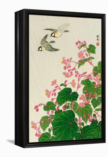 Two Birds and Begonia in Rain-Koson Ohara-Framed Premier Image Canvas