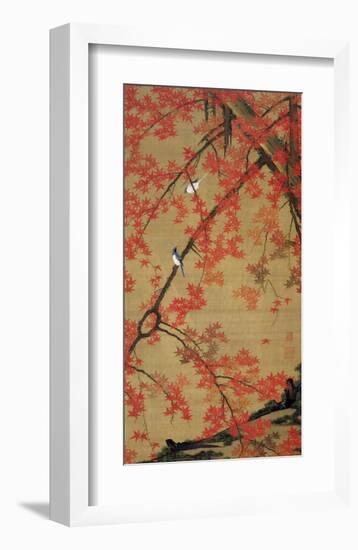 Two Birds Meet Up on the Maple Tree-Jyakuchu Ito-Framed Giclee Print