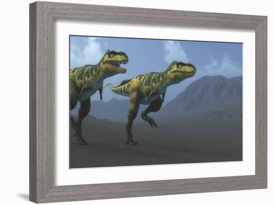 Two Bistahieversor Dinosaurs Hunting for Prey-Stocktrek Images-Framed Art Print