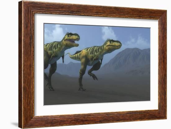 Two Bistahieversor Dinosaurs Hunting for Prey-Stocktrek Images-Framed Art Print