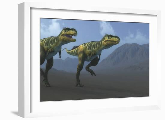 Two Bistahieversor Dinosaurs Hunting for Prey-Stocktrek Images-Framed Art Print